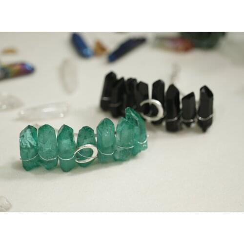 Vintage raw crystal moon hairpin natural crystal hair accessories witch accessories quartz headdress women gifts