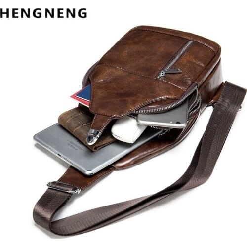 Vintage Men Chest Bags Cow Leather Fanny Bag For Phone Pouch Male Leather Messenger Bags Fanny Pack Male Travel Waist Bag Men