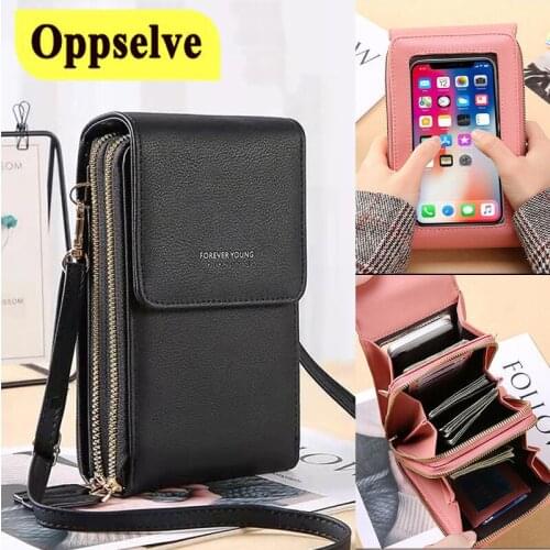 Touch Screen Mobile Phone Bag Cellhone Storage Pouch For iPhone 11 12 Huawei Xaiomi Samsung Multi-function Cable Charger Handbag