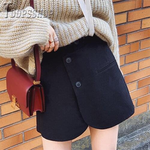 2019 New High Waist Women Woolen Shorts Slim Black Color Female Shorts