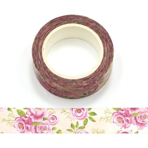 1PC 15MM*10M Pink Rose Flowers Decorative Washi Tape Scrapbooking Masking Tape School Office Supply stationery washi tape