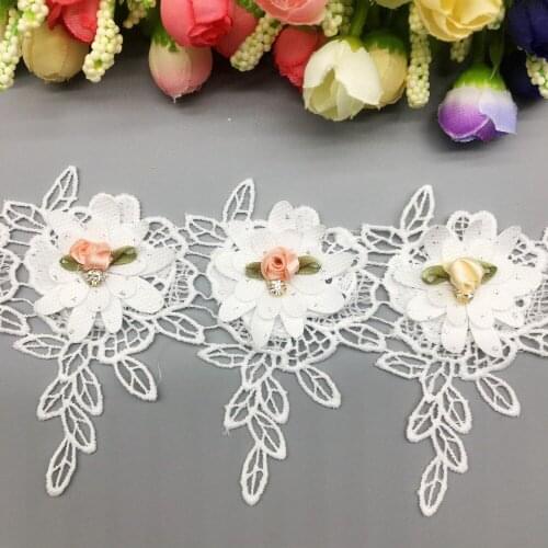1 yard Cotton Rose Flowers Leaf Tassel Embroidered Lace Trim Ribbon Fabric Sewing Craft For Costume Wedding Dress Decoration