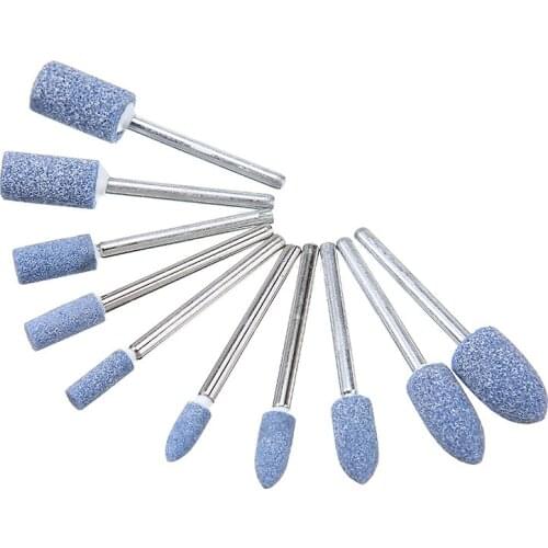 10Pcs Electric Abrasive Mounted Stone Points Rotary Grinding Stones Blue Rotary Tool For Metal Polishing Power Tools Accessories
