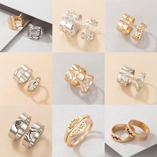 2pcs/set Trendy Geometric Knuckle Rings for Women Men Lover Couple Rings Set Friendship Engagement Wedding Rings 2021 Jewelry