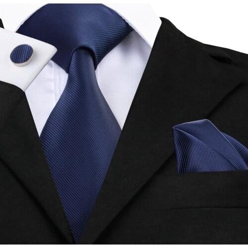 2016 Fashion midnightblue Solid Tie Hanky Cufflinks Silk Necktie Ties For Men Formal Business Wedding Party C-770