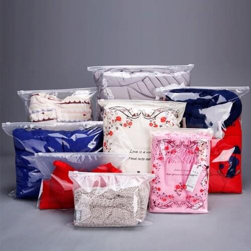 50pcs/lot Half Clear Frosted Clothing zipper Frost Self Sealing Bag Plastic Storage Bag Custom Sealed Transparent Clothing Bags