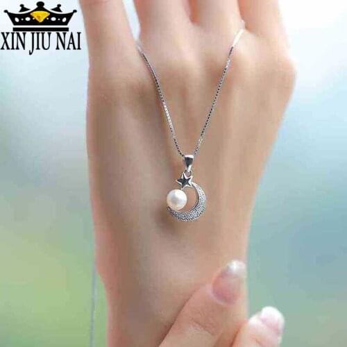 925 sterling silver Korean tide lady temperament simple simulation pearl star moon female special model pendant pearl necklaces