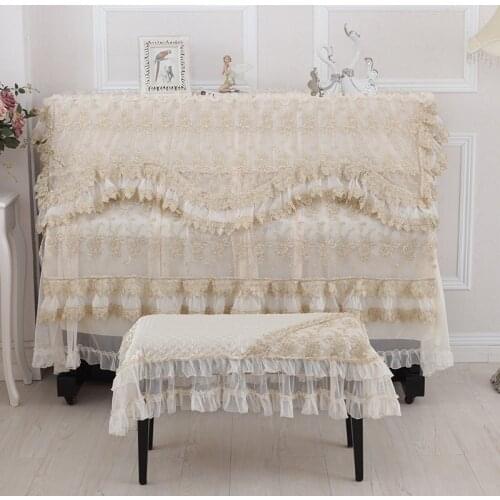 A Set Upright Piano Cover and Stool Cover 150*30*120 Aestheticism Lace Cloth Full Piano Dust Proof Cover Durable Bench Cover