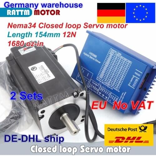 DE free VAT 2 sets Nema34 L-154mm Closed Loop Servo Motor 12N.m 6A & HSS86 Hybrid 8A Step-servo Driver CNC Controller Kit