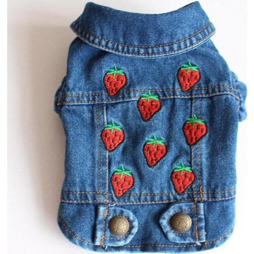 Pet Dog Cat Jeans Jacket Strawberry Blue Denim Coat Vest For Small Large Medium Pet Puppy Clothes Apparel Size XS-XXL