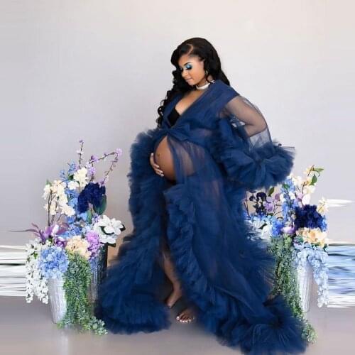 Elegant Tulle Maternity Dresses For Photo Shoot Long Sleeves Sheer Fluffy Custom Made Plus Size Bridal Pregnancy Gown