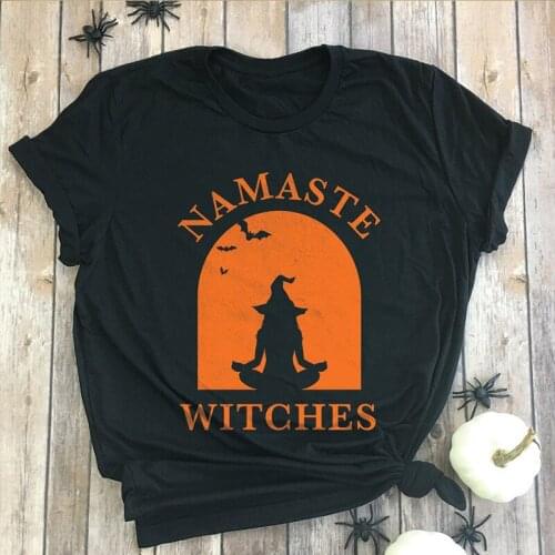 Namaste Witches Cute Halloween Shirt Funny Cute T-Shirt Funny Graphic Women Fashion Grunge Aesthetic Tumblr Tees Vintage Tops