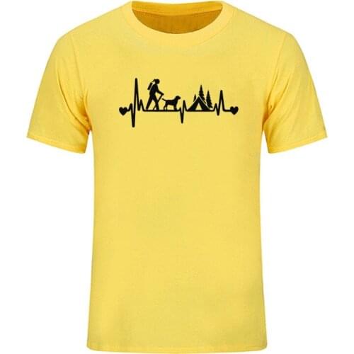 Summer Casual print Hiking and dog camping tent Heartbeat reality Funny Short sleeve T-shirt mens T-shirt