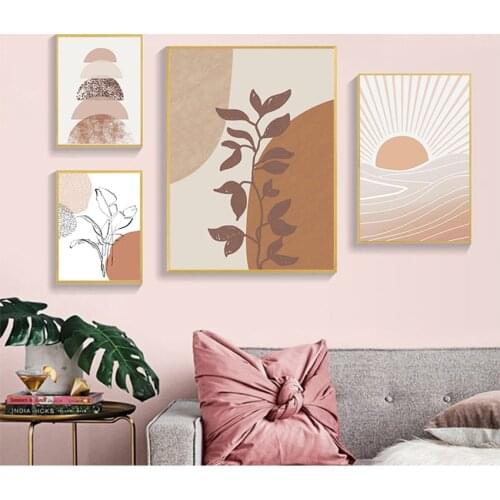 Art Pictures for Living Room Home Interior Decor Terracotta Boho Sun Moon Plants Posters Geometric Canvas Painting Wall