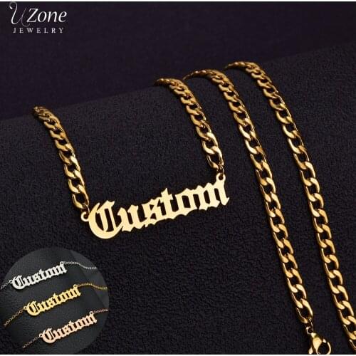 Customized Name Letters Stainless Steel Nameplate NK Thick Chain Necklaces for Women Man Jewelry Gold Pendant Personalised Gift