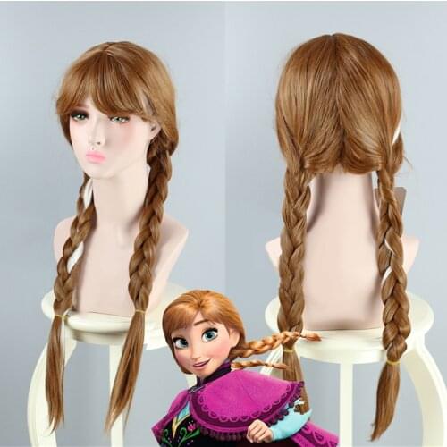 Movie Frozen Anna Aladdins Goddess Jasmine Brown Double Braid Cosplay Costumes Wig Halloween Party Hairwear+Wig Cap