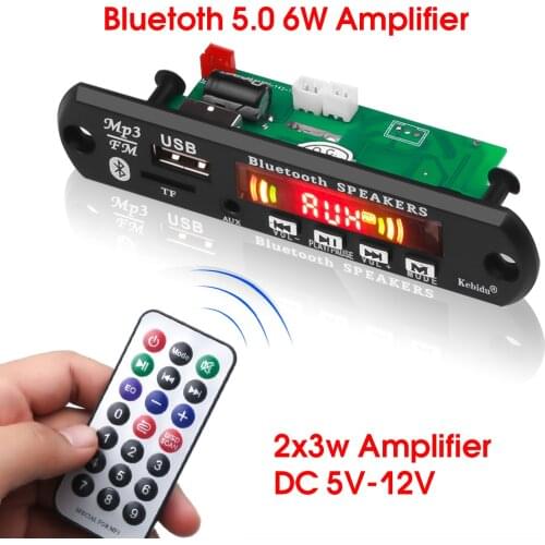 Kebidu 6W Amplifier Hands-free MP3 Player Decoder Board 5V 12V Bluetooth 5.0 Car FM Radio Module Support FM TF USB AUX