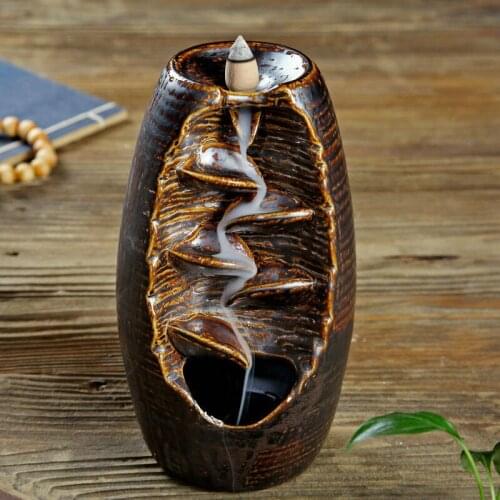 Ceramic Incense Burner Holder Backflow Censer Craft Art Gift Decor Waterfall Burner Smoke Back-flow Censer Cone Holder Craft