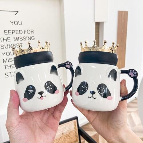 Crown Panda Coffee Mug Ceramic Cup Cartoon Coffee Cup Creative Gift Student Coffee Mug With Insulated Handle With Cover Cup