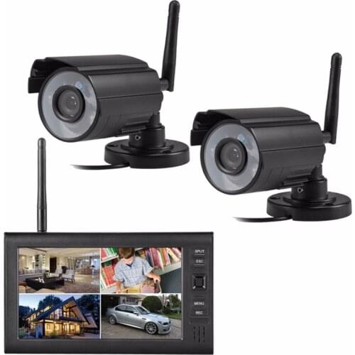 2ch home security kit 2.4G cameras with 7 inch LCD receiver no need wire no need internet video recorder system for home