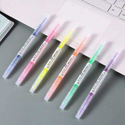 Korean creative color pens double-headed color highlighter pens 6 packs for students to draw key markers color marker pens