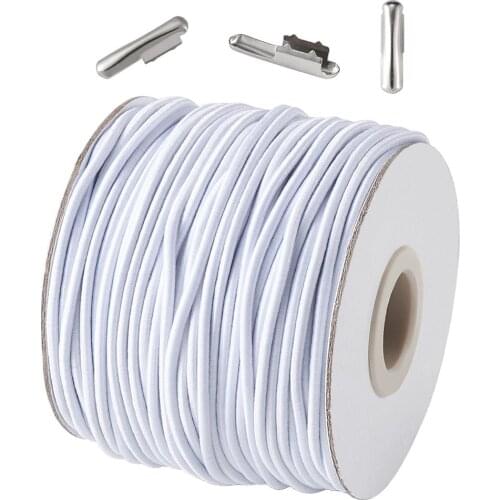 40m Round Elastic Cords 2mm and Iron Half Cover Crimp End Capsfor DIY Jewelry Making Connection fixed Accessories