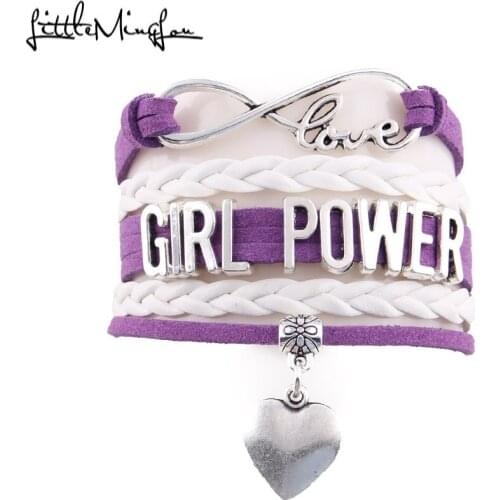 Little MingLou Infinity love girl power Bracelet heart charm wrap women girl bracelets & bangles for women jewelry