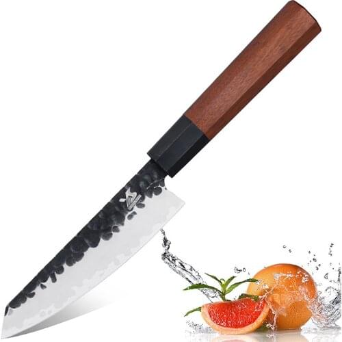 BIGSUNNY 5.7” Forged Utility Knife Fruit Knife 3 Layers 9CR18MOV Clad Steel with Octagonal Rosewood Handle