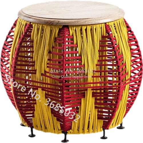 Fashion Coffee Tables Mango Wood Hand-made Colourful Small Flowers Living Room Circular Creative Sofa Edge