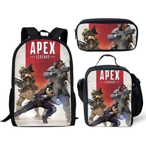 HALYUNASC Fashion 3PCs/Set Childrens School Backpack APEX Pattern School Bags Cartoon Anime Design Teenagers Book-Bags Set
