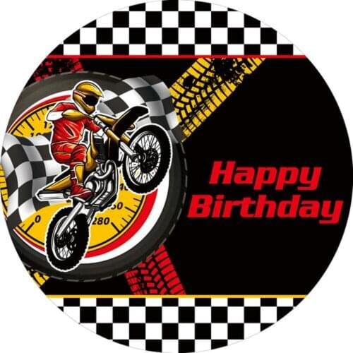 Motorcycle Race Theme Round Background Happy Birthday Car Boy Party Decor Backdrop Baby Shower Event Grid Tablecloth