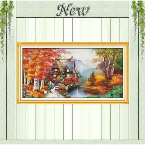 House of Dreams forest and river scenery Counted printed on canvas DMC 14CT 11CT DIY Cross Stitch Needlework kits Embroidery Set