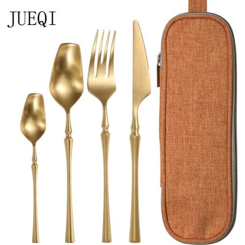 Stainless Steel Golden Cutlery Set Mirror Polishing Camping Dinnerware Tableware Dinner Knife Fork Foods Tools Kitchen Tableware
