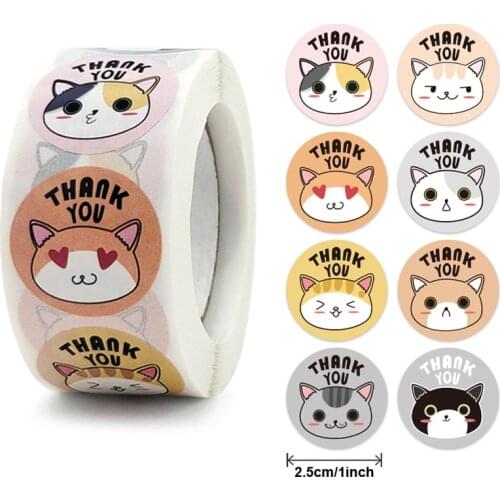 Cartoon Animals Thank you sticker 100-500pcs Cute Cat Label sticker for School Teacher Reward Gift decoration Stationery sticker