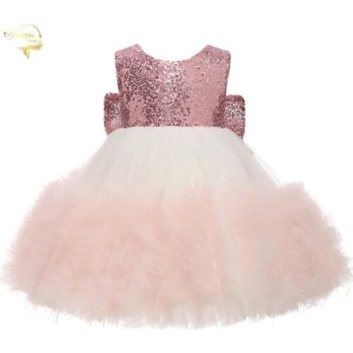 2020 New Flower Girl Dresses For Weddings Custom Made Princess Tutu Sequined Bow Kids First Communion Dresses for Girl Ball Gown