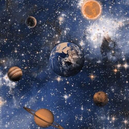 Outer space stars planet wallpaper Ceiling top wallpaper children room blue theme room wallpaper