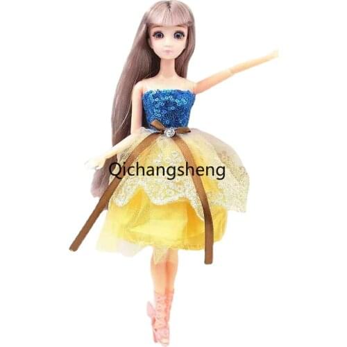 1/6 BJD Doll Clothes Yellow Blue Sequin Little Lace Princess Dress for Barbie Accessories Outfits Party Gown Toys Girl Best Gift