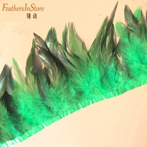 Wholesale 10M/lot green cock Rooster Feathers Trimming fringe ribbon for dress skirt garment accessories