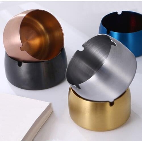 Stainless Steel Ashtray Round Protable Large Capacity Windproof Outdoor Indoor Garden Terrace Balcony Household Ashtray