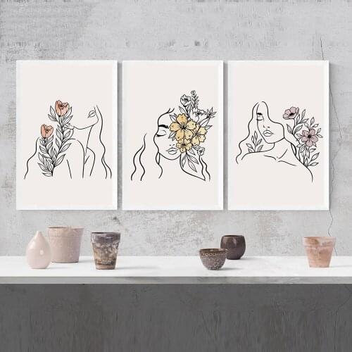 Simplicity Line Drawing Posters and Prints Abstract Flower Woman Face Artwork Canvas Painting Female Wall Art Picture Home Decor