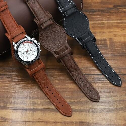 Genuine Leather Watch Strap 18mm 20mm 22mm WristBand With Mat Black Brown Coffee Color Leather Bracelet Mens Watch Accessories