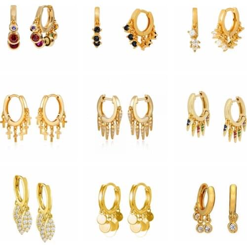 Black/White Zircon 925 Sterling Silver Huggie Hoop Earrings for Women INS Tiny Prevent Allergy Earrings Fashion Jewelry