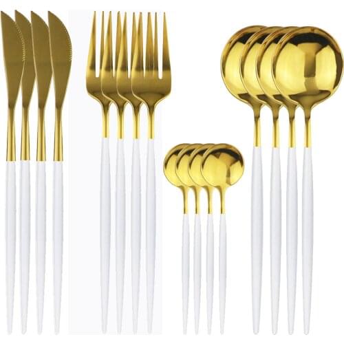 Set of 4 Part White Silver 16pcs/set Dinnerware Cutlery Set 18/10 Stainless Steel Kitchen Dinner Sets Steak Knife Fork Spoon