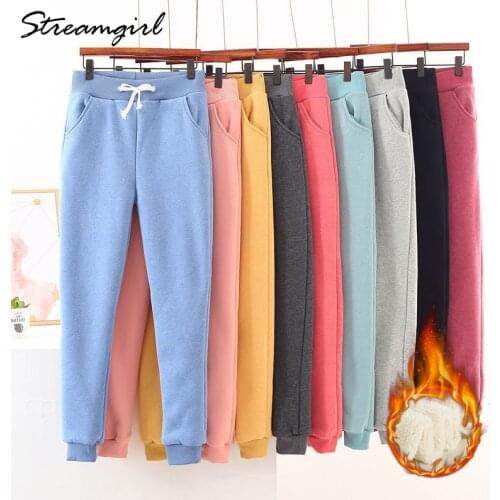 Winter Thick Plus Size Sweatpants Women High Waist Fleece Trousers Casual Pants For Women Winter Velvet Gray Womens Sweatpants