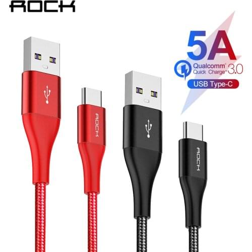 Rock USB Type C Cable for Samsung S10 S9 5A Fast USB Charging Type-C Charger Data Cable for Redmi note 8 pro USB-C Cabo Wire