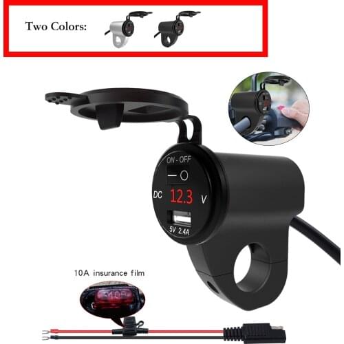 12V Waterproof Aluminum Alloy Motorcycle USB Fast Charger Socket Power Outlet Adapter With Digital Display Voltmeter Switch