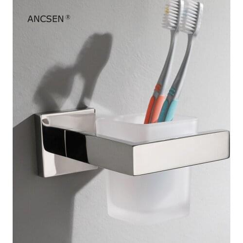 Mirror Polishing Wall-mount Cup Tumbler Holders Single Toothbrush Tooth cup holder cups Bathroom Accessories bath hardware set