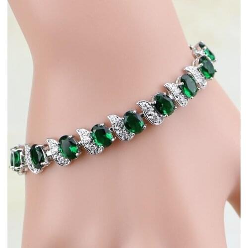 Ladies Fashion Exquisite Natural Green Jadeite White Zircon Silver Color Charm Bracelet Womens Jewelry