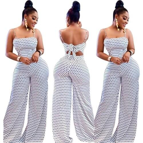 Donsignet Fashion Womens Jumpsuits Dot Printed Breast Wrap Suspenders Bow Jump Suits for Women Summer Casual Jumpersuit Women