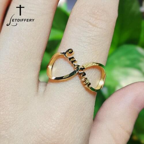Letdiffery Infinity Name Ring Personalized Gold Stainless Steel Women Charms Ring Birthday Gifts